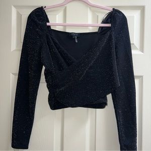Black sparkle wrap top